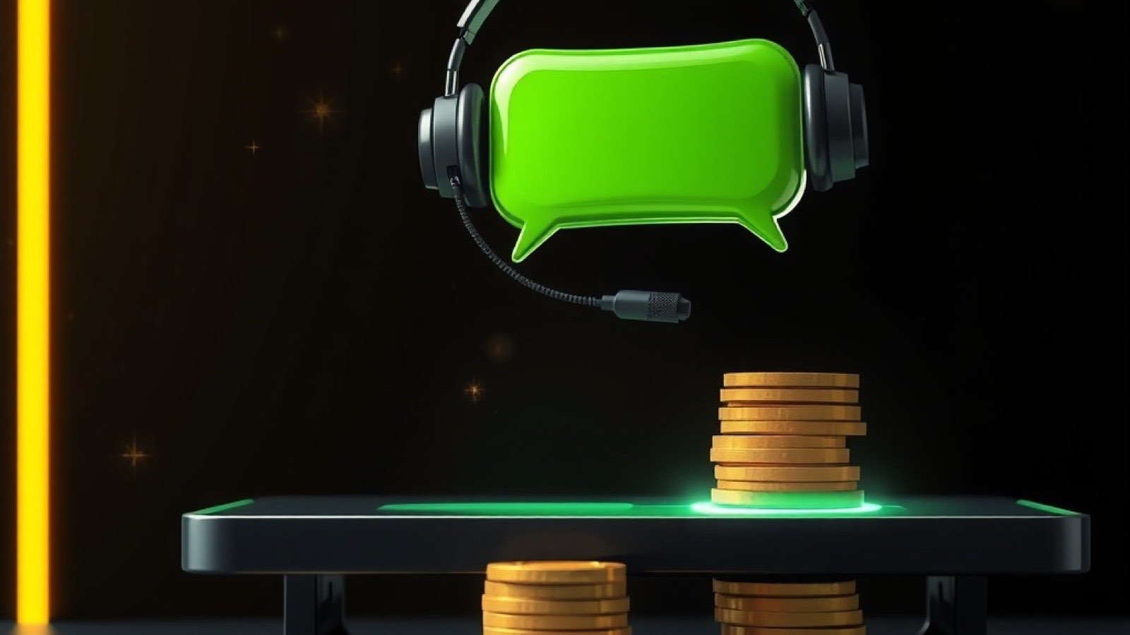 WinMate88 support desk with a glowing headset and chat panels