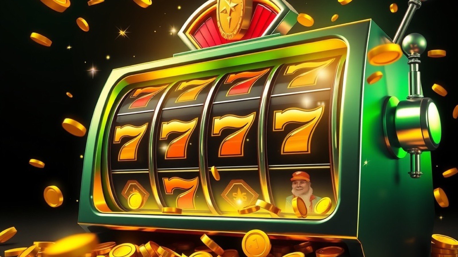 WinMate88 pokies floor with glowing slot reels and cascading gold coins